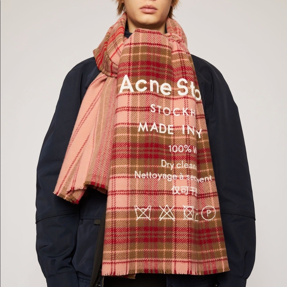 Acne Studios plaid wool scarf pink